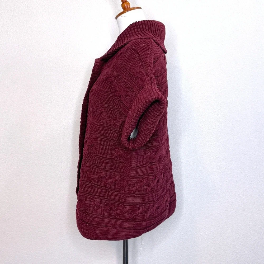 TALBOTS‎ Sweater Vest Short Sleeve Cardigan 2X Dk Red Cotton Cable Knit Burgundy